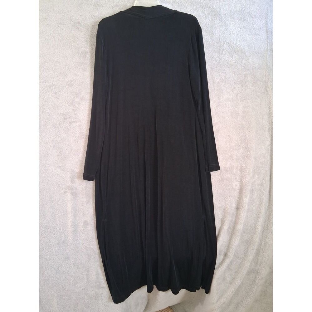 VTG 80s Cache M Jumpsuit Wide Leg Duster Cardigan Belt Black Liquid Knit Slinky - Picture 6 of 12